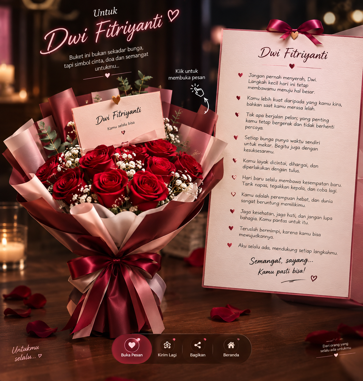 Buket mawar merah romantis untuk Dwi Fitriyanti